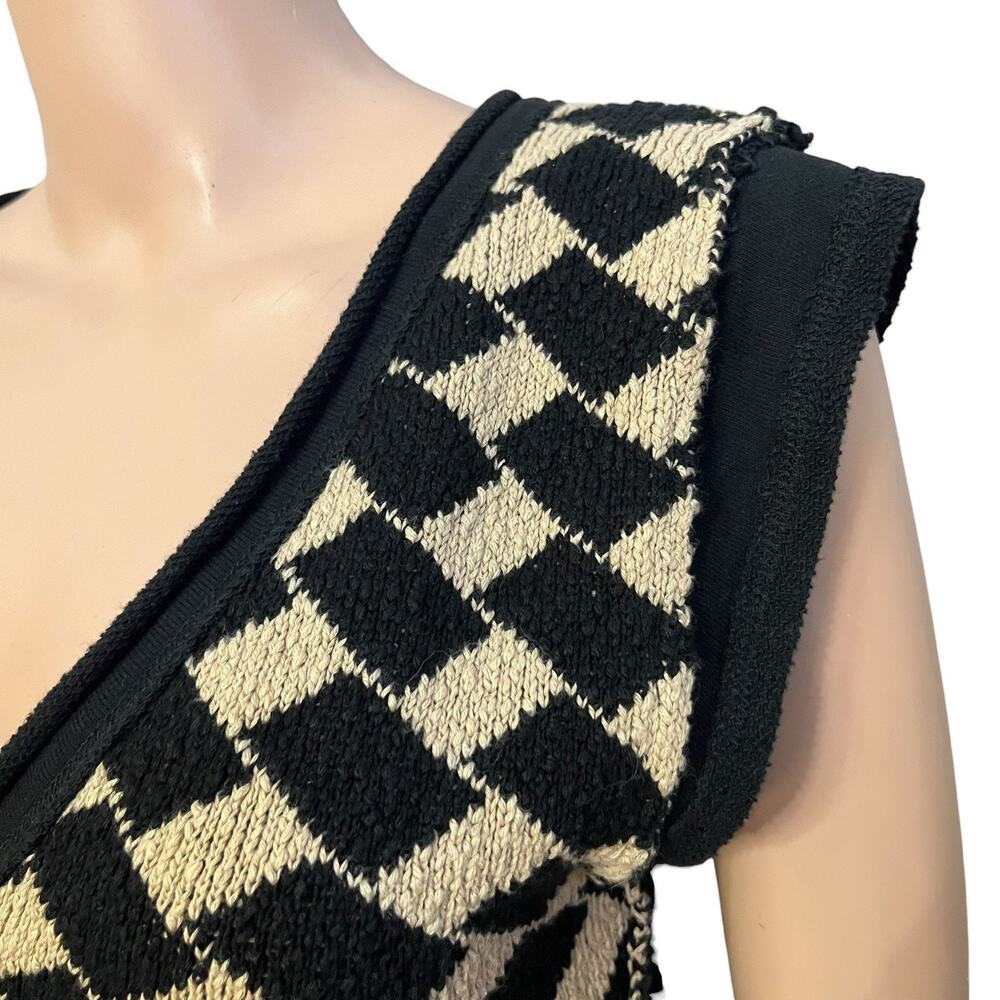 Free People Lola Cropped Knit Top Medium Geometric Boho V Neck Sleeveless - Picture 3 of 8